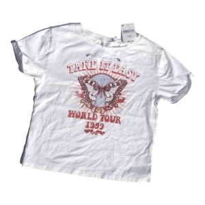 next size 8 Girls White "Take it Easy World Tour" Graphic Concert Tee - Picture 1 of 4
