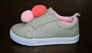 OshKosh B'Gosh Girls' Adella Beige Pom Pom Canvas Sneakers - Size 8, 10 - Picture 1 of 5