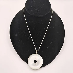 Ali Khan Womens Silver Plated Pendant Necklace Circular Selenite Gemstone Reiki - Picture 1 of 4