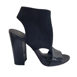 Brian Atwood Ankle Boot Peep Toe Black Suede Leather Reptile Side Zip Size 10 - Picture 1 of 10