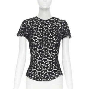 NINA RICCI black sheer lace cap sleeve zip back T-shirt top FR40 XS - Picture 1 of 8