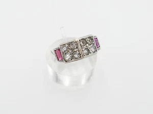 ART DECO Damenring Ring Silber Gr. 57 mit synth. Spinell Rubin Glasstein - Bild 1 von 10