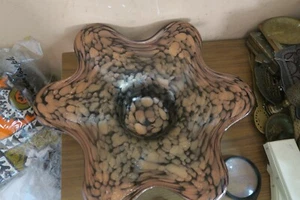 "Tazón central de colección con salpicaduras de escamas de oro de Murano vidrio artístico italiano 16" - Imagen 1 de 7
