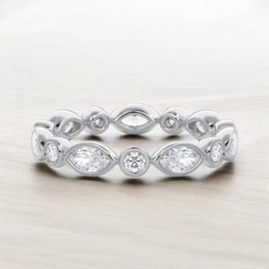 Diamond Women Wedding Eternity Band Marquise Lab Grown 1.00 Carat 14k White Gold - Picture 1 of 13