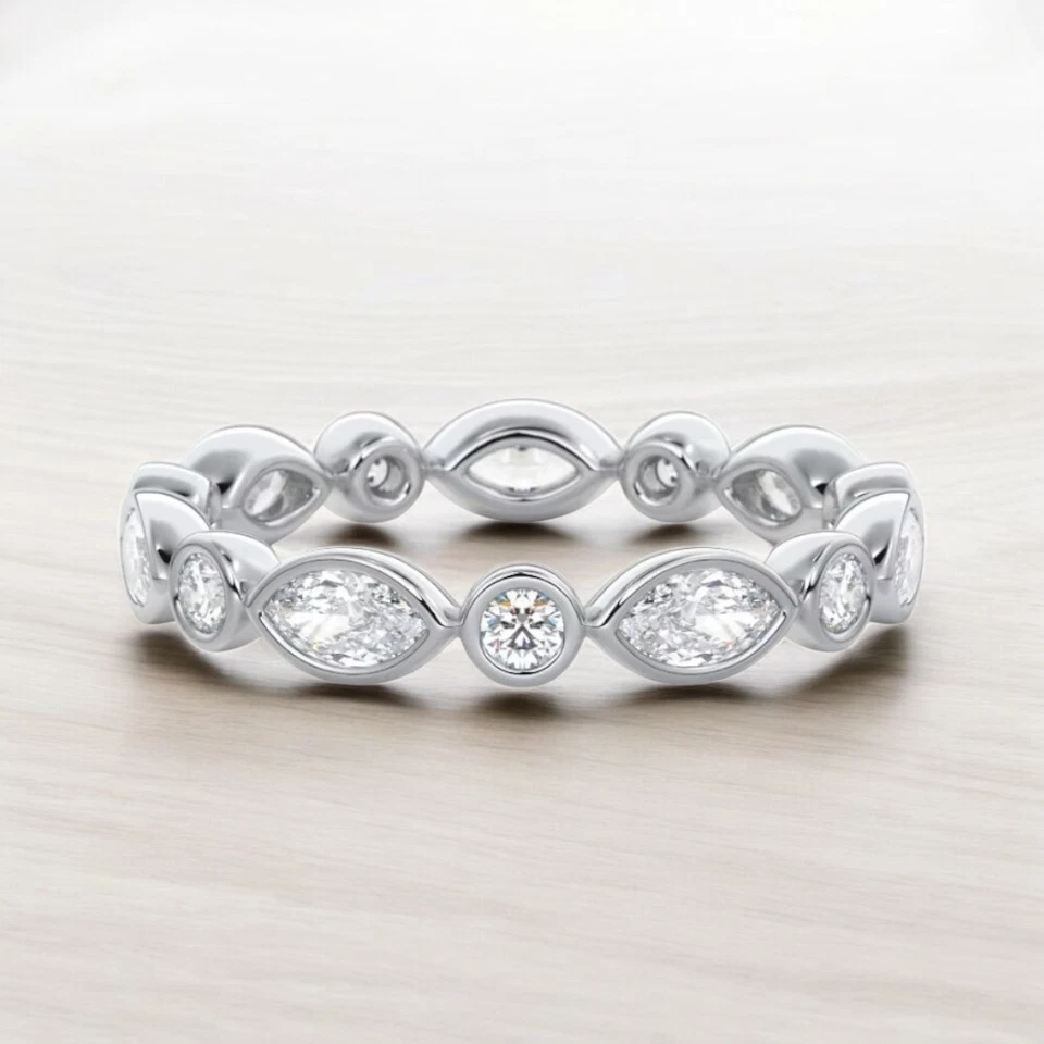 Diamond Women Wedding Eternity Band Marquise Lab Grown 1.00 Carat 14k White Gold - Image 1 of 4