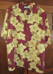 Tommy Bahama Maroon, Gold SS 100% Silk Camp Shirt Size Small PRISTINE NICE L@@K - Picture 1 of 4