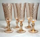 Set Of 6 Rosaline Pink Swirl Optic By Cristal D'Arques - Durand Champagne Flutes