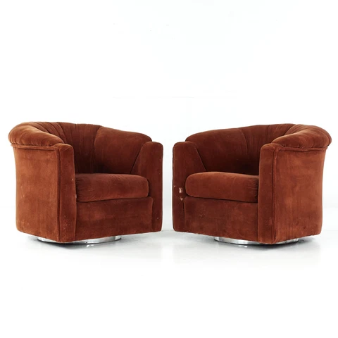 Milo Baughman Style Founders Mid Century Chrome Base Swivel Chairs - Pair Cover