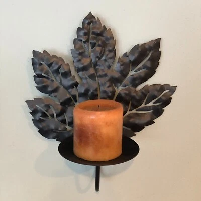 Wall Sconce Maple Leaf Candle Holder w/ Candle Rustic Metal - Image 1 of 4