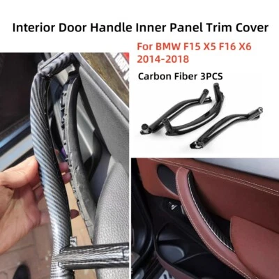 3X For BMW X5 X6 F15 F16 Carbon Inner Door Panel Handle Pull Interior Trim Cover Foto 1 de 4