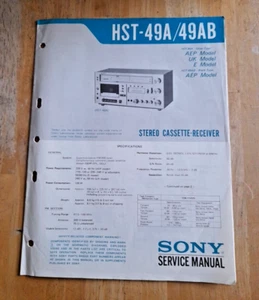 Sony HST-49A/49AB Stereo Cassette Receiver Service Manual UK US AEP Model - Picture 1 of 4