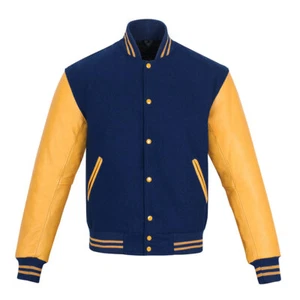WARRIOR Classic Varsity Letterman Bomber WooL & Original Cowhide Leather Jacket - Picture 1 of 8