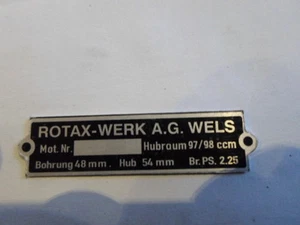 Nameplate ID plate sign Lohner Sachs Rotax 2,25 hp 97/98 CCM s6 - Picture 1 of 1