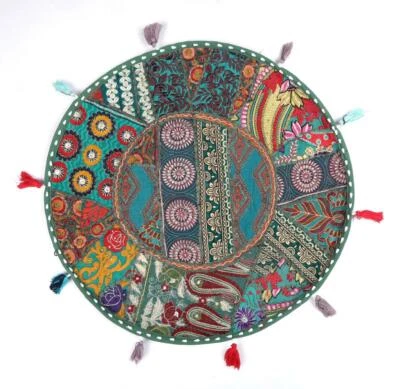 22" Pillow Cover Throw/Tapestry/Bean Bag Large With Bohemian Patchwork Green - Image 1 of 2
