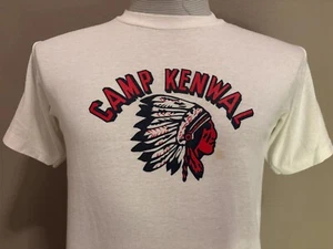 Camiseta Blanca Cabeza Jefe Nativo Americano Campamento Kenwal Años 80 De Colección M - Imagen 1 de 4