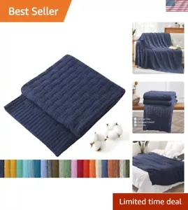 Breathable Navy Blue Throw Blanket - 50x60 Inches Lightweight Knitted Design - Picture 1 of 10