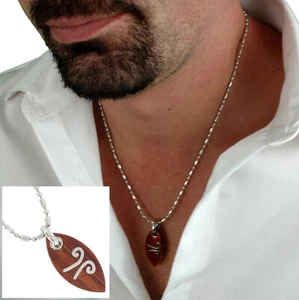 Rochet Elements Wind Wood Stainless Steel Pendant Ball Chain Necklace For Men - Picture 1 of 7