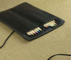 pencil pen Paint brush Stationery storage bag pocket cow Leather pouch black 192 - Picture 1 of 6