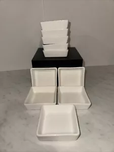 Set Of 10 Crate And Barrel Square Condiment Dip Nut Sauce Dish 3”x3” White EUC - Picture 1 of 5
