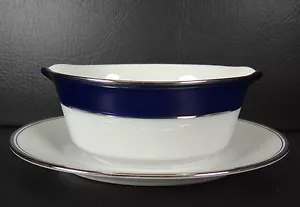 Noritake Amsterdam Sauciere mit aufgesetztem Unterteller Kobaltblau Platin 2792 - Bild 1 von 10