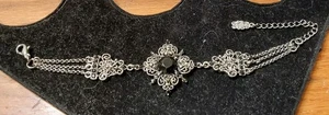 Vintage Bracelet Silver Tone Black Gems Rhinestones Chain Signed TAS 8.5'' - Picture 1 of 8