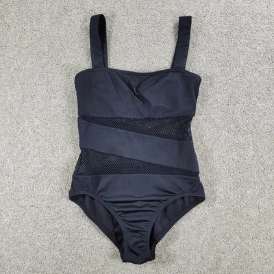 Traje de baño Carmen Marc Valvo de una pieza para mujer 6 inserción de malla negra recorte nadar playa Foto 1 de 4