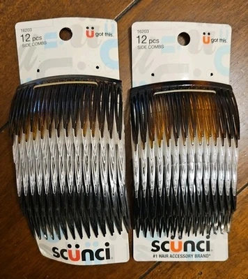 Scunci Plastic Side Hair Combs - Black Clear & Tortoise Shell - 24 Combs - Image 1 of 4