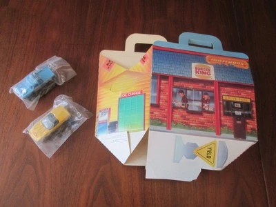 Caja de comida vintage para niños Burger King 1989 Matchbox paquete de comida y 2 autos sellados Foto 1 de 4