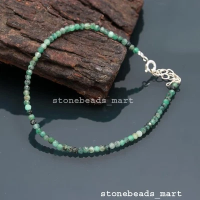 Bracciale in argento sterling 925 con pietre preziose rotonde con smeraldo... - Immagine 1 di 4