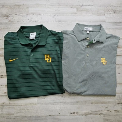 BAYLOR University Bears Lot of 2 Polo Golf Shirts Men's MED Peter Millar & Nike - Image 1 of 4