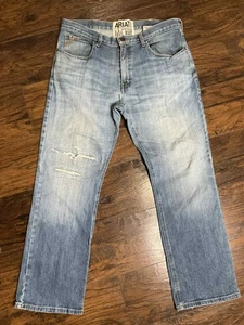 Pantalones de mezclilla Ariat para hombre M4 azul tiro bajo para hombre talla 36/3x corte boot desgastado  - Imagen 1 de 6