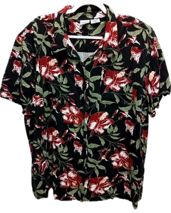 Carolina colours  26W plus black green floral shoulder pads button down top - Picture 1 of 6