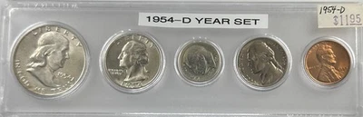 1954-D Mint 5-Coin Year Set – AU/BU – Toned Nickel – 90% Silver – Whitman Case - Image 1 of 4