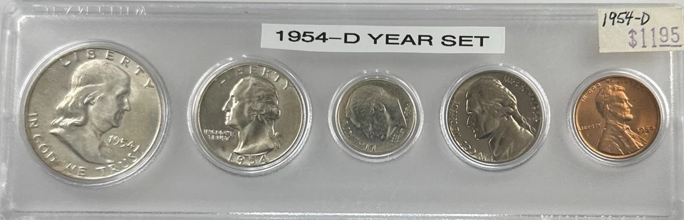1954-D Mint 5-Coin Year Set – AU/BU – Toned Nickel – 90% Silver – Whitman Case - Image 1 of 4