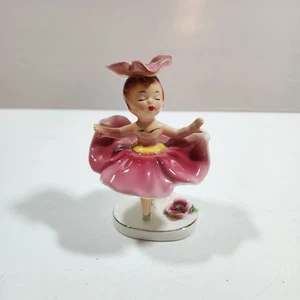 Vintage Geo z Lefton Balerina Flower Girl Pink Rose Japan Ceramic - Picture 1 of 13