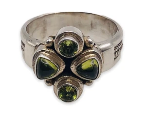 Grüner Peridot 925 Sterlingsilber Kleeblatt Bali Kuppelband Cocktail Ring Größe 6,5 - Bild 1 von 11