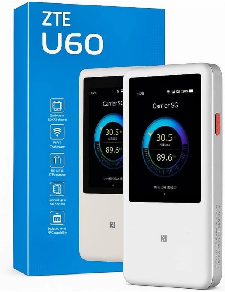 ZTE U60 Mobiler 5G WiFi 7 LTE Hotspot Wingle Touchscreen für bis zu 64 Geräte - Bild 1 von 4