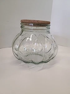 Vintage Green Tint Glass Pumpkin Shape Apothecary Jar Cork Lid - Picture 1 of 14