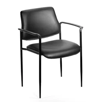 Black Vinyl Cushions Black Steel Frame Molded Arms Stackable Guest Chair - Image 1 of 4