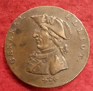 BIRMINGHAM 1792 HALFPENNY TOKEN GENERAL ELIOT HIGH GRADE RARE THUS TK52 - Bild 1 von 8