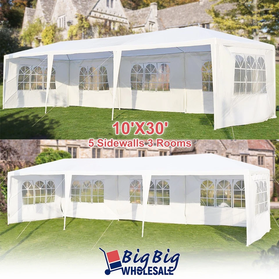 Geniqua YM-2648170 10x30ft Outdoor Canopy Gazebo Patio Wedding Tent - White