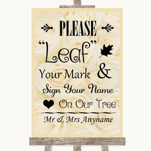 Cream Roses Fingerprint Tree Instructions Personalised Wedding Sign - Picture 1 of 8