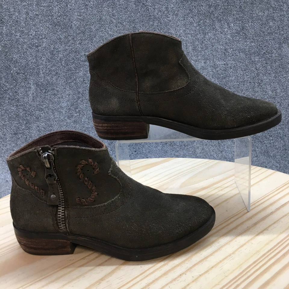 OTBT ботинки женщин 7 M трек ботинок серый кожаный кубинский каблуки стороны молнии - Изображение 1 из 4