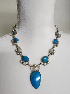 925 Sterling Silber Multi Edelstein Türkis Mondstein Halskette - Nicky Butler? - Bild 1 von 15