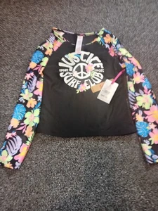 NWT GIRLS JUSTICE LONG SLEEVE RASHGUARD SWIM TOP L (12/14) UPF 50 + - Picture 1 of 7