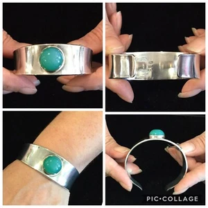 VINTAGE, NEVER WORN, GEORG JENSEN STERLING CUFF BRACELET WITH LARGE CHALCEDONY! - Picture 1 of 5