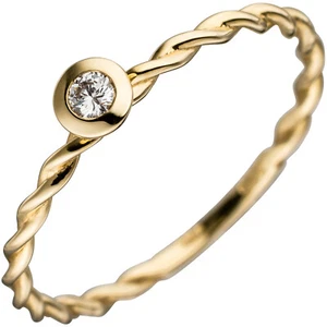 JOBO Damen Ring gedreht 585 Gold Gelbgold 1 Diamant Brillant 0,05ct. Goldring RW - Bild 1 von 1
