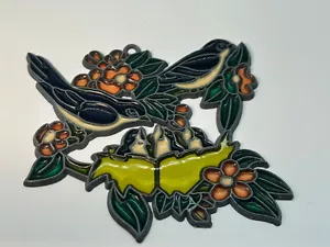 Vintage Bird Family In Nest W/Flowers Stained Glass Suncatcher - Picture 1 of 4