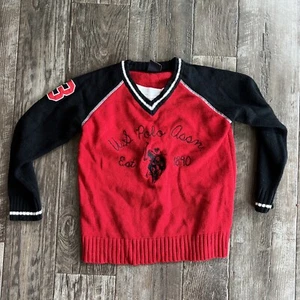 US Polo Assn Sweater Boys 7 Red Large Pony Embroidered Crew neck Vintage - Picture 1 of 7