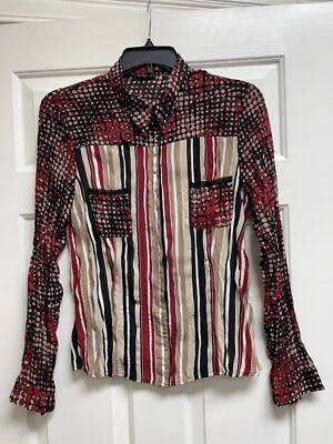 Camisa Top Blusa Le Caviar Roja Negra Marrón Blanca Lunares Arrugado Western Snap XL; Foto 1 de 4